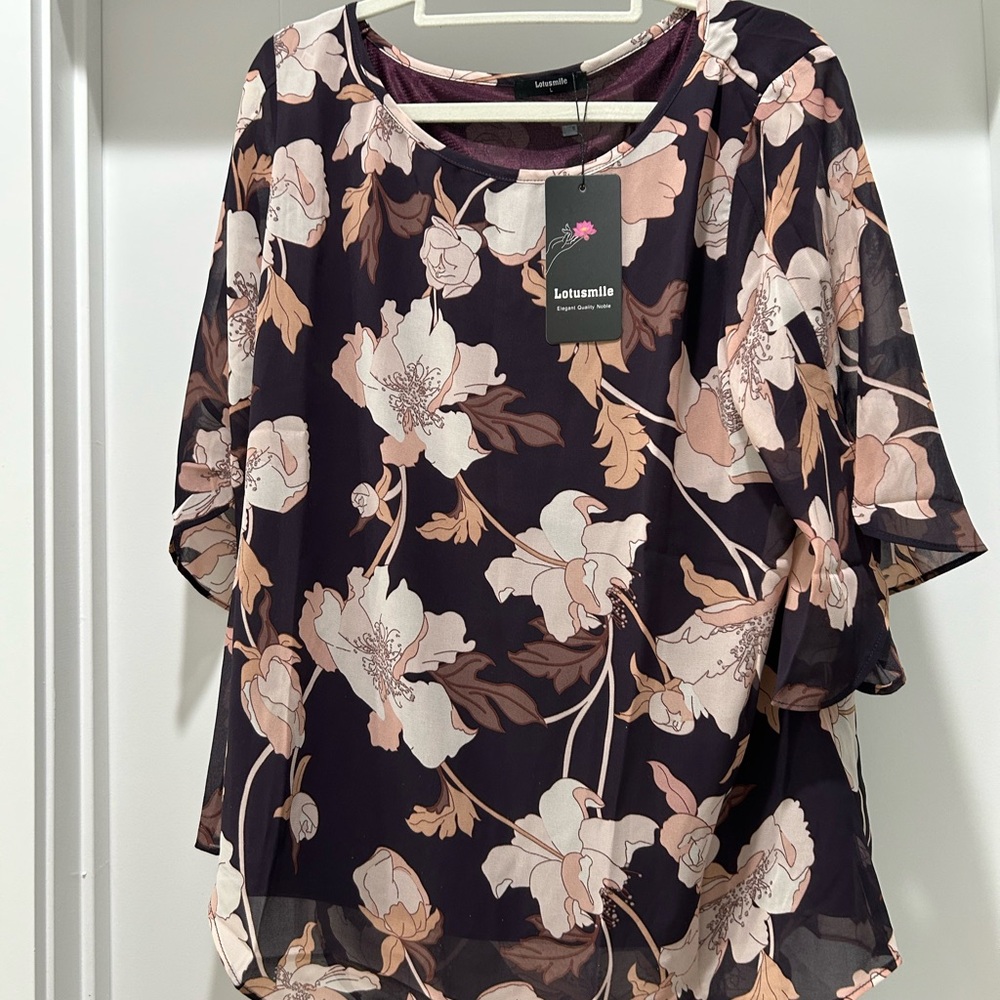 Women's Floral Top - Black and Pink